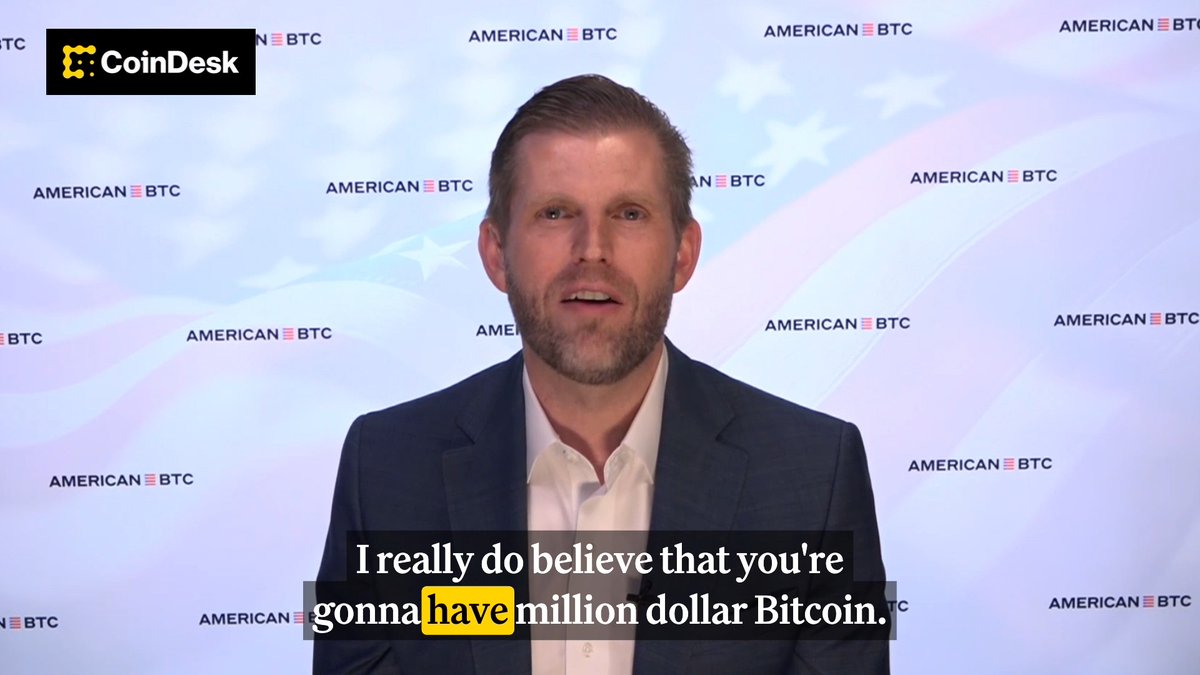 👀🔥“I really do believe you’re gonna have million-dollar Bitcoin” Eric Trump breaks down his $1,000,000 Bitcoin price prediction: Thank you Bridge 👋 for being a sponsor of the CoinDesk Media Network.