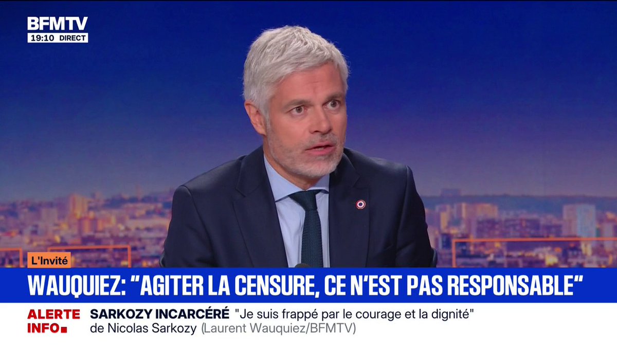 Laurent Wauquiez, président du groupe (Droite républicaine), déclare qu'il souhaite toujours "un rassemblement de la droite, sans le RN"