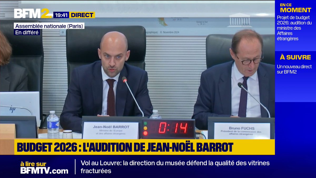 "Nous faisons beaucoup avec peu, puisque notre réseau diplomatique fonctionne avec un budget équivalent avec celui de l'Opéra de Paris et que nos effectifs correspondent à ceux de la métropole de Toulouse", déclare J.-N. Barrot, lors de son audition sur le projet du budget 2026