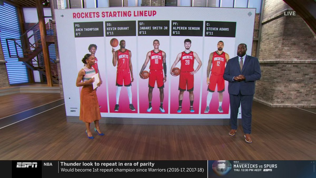 The average height of the Rockets' starting lineup is 6'10 😳 Kendrick Perkins gives insight to the Houston's jumbo lineup ✍️