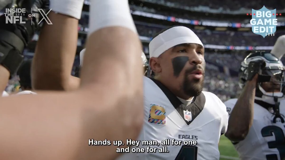 "The best team won... Let's go handle business in them green things." Inside Jalen Hurts' perfect passer rating performance. @InsideTheNFL Week 7 Big Game Edit on X