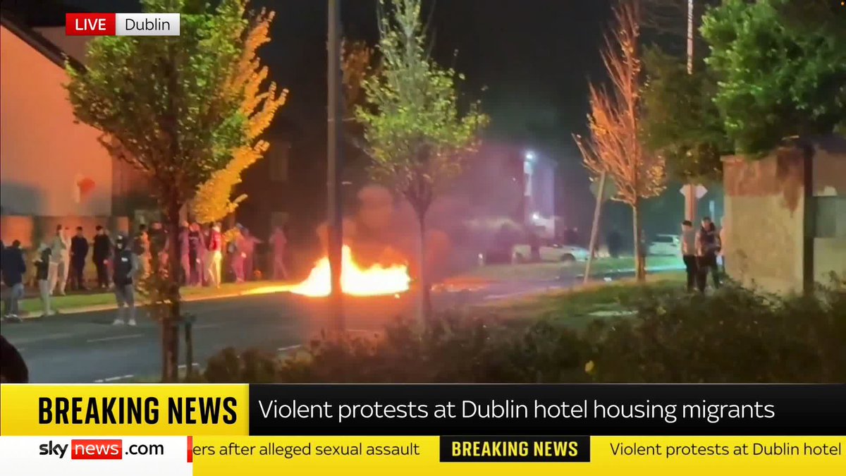 BREAKING: Police in Dublin have been attacked with glass bottles and fireworks during protests at a hotel housing asylum seekers following an alleged sexual assault. Sky's Stephen Murphy reports. 📺 Sky 501, Virgin 602, Freeview 233 and YouTube