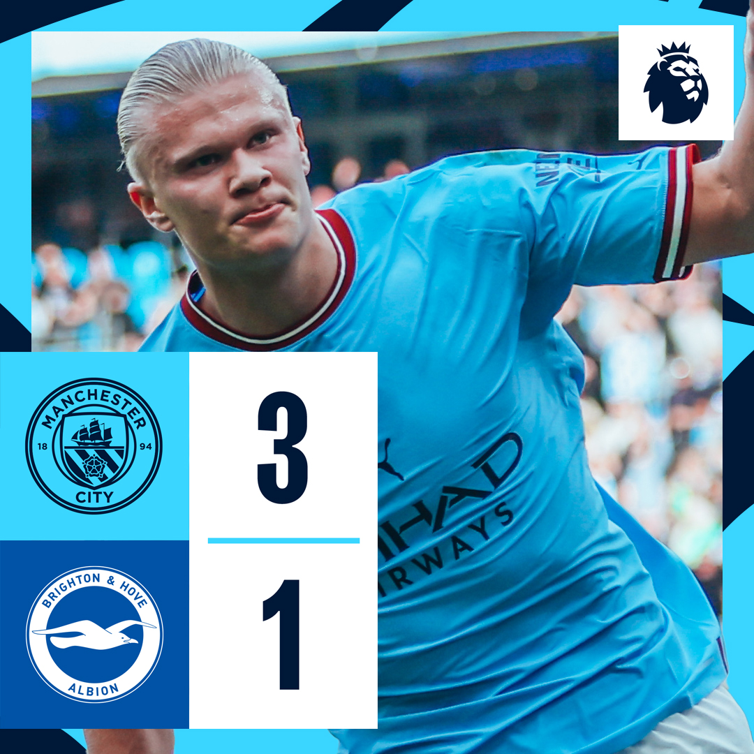 #OnThisDay: #ManCity 3-1 Brighton [2022] ⚽️ [22', 33' P] Erling Haaland ⚽️ [75'] Kevin De Bruyne - ⚽️ [53'] Leandro Trossard