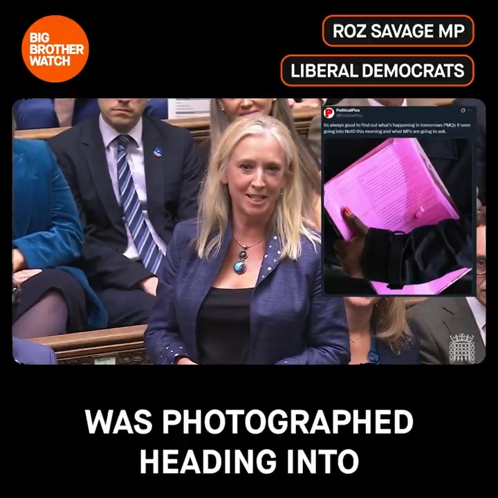😱 MP reveals "very serious breach of national security" Well done to Roz Savage who wittily highlighted the risks of digital ID, after having her question photographed outside #No10 in a completely transparent folder #PMQs 👏