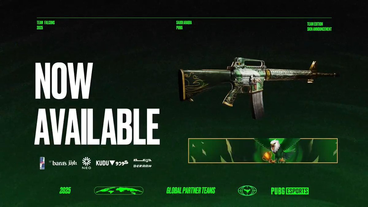 SOAR WITH THE BEST! ⚡ — The Falcons Skin is now available in PUBG: Battlegrounds الـتميـز لـه شـكـل جـديـد 💚 — حزمة فـالكونـز داخل لعبة ببجي باتل جراوندز 🦅 متوفرة الآن إلى 19 نوفمبر في متجر اللعبة #FalconsAreHere - #PUBGEsports