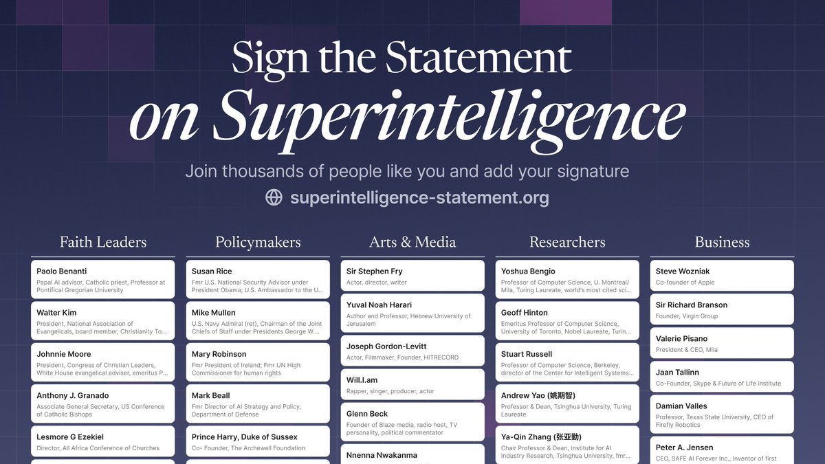 AI companies are racing to build superintelligent AI, despite its many risks. Let's take our future back. 📝 Sign the Superintelligence Statement and join the growing call to ban the reckless development of superintelligence, until it can be made safely. #KeepTheFutureHuman