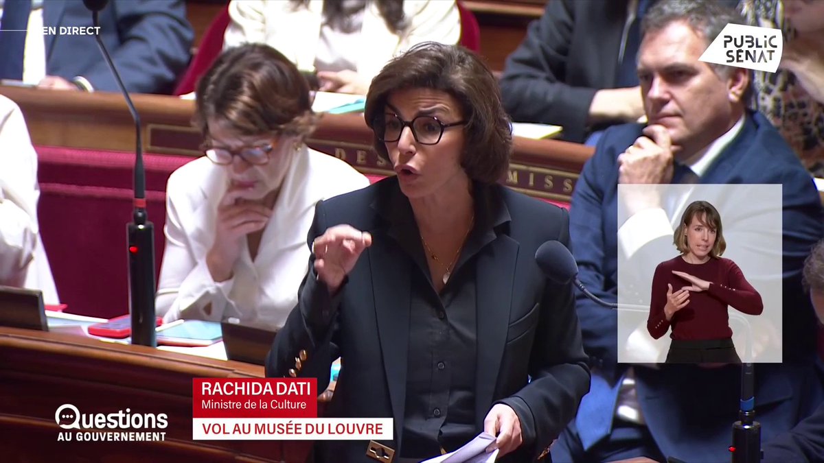 Cambriolage du Louvre : “Les dispositifs de sécurité interne au Louvre ont fonctionné”, martèle Rachida Dati ن qui met en cause “certains élus de Paris et leur refus de sécuriser les sites sensibles par le déploiement de la vidéoprotection”. #QAG
