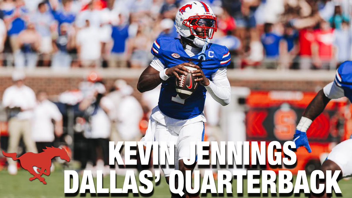 KEVIN. JENNINGS. 🔥 SMU’s QB is as hot as anyone in the country right now. Through 3 ACC games: 🔹 68.5% completions 🔹 274 YDS per game 🔹 8 TDs He’s 14–5 as a starter and one of the league’s elite signal callers. SMU Football | SMU Athletics | #GoMustangs