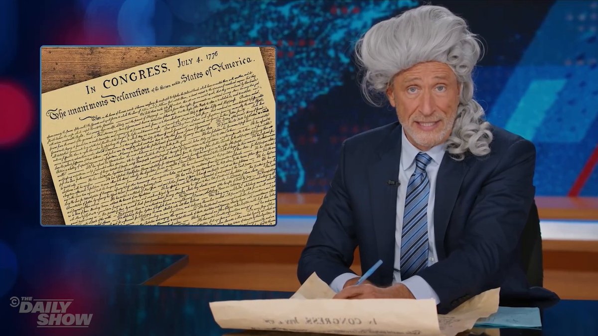 Jon Stewart consults the Declaration of Independence to see if Trump meets the qualifications of a tyrannical king