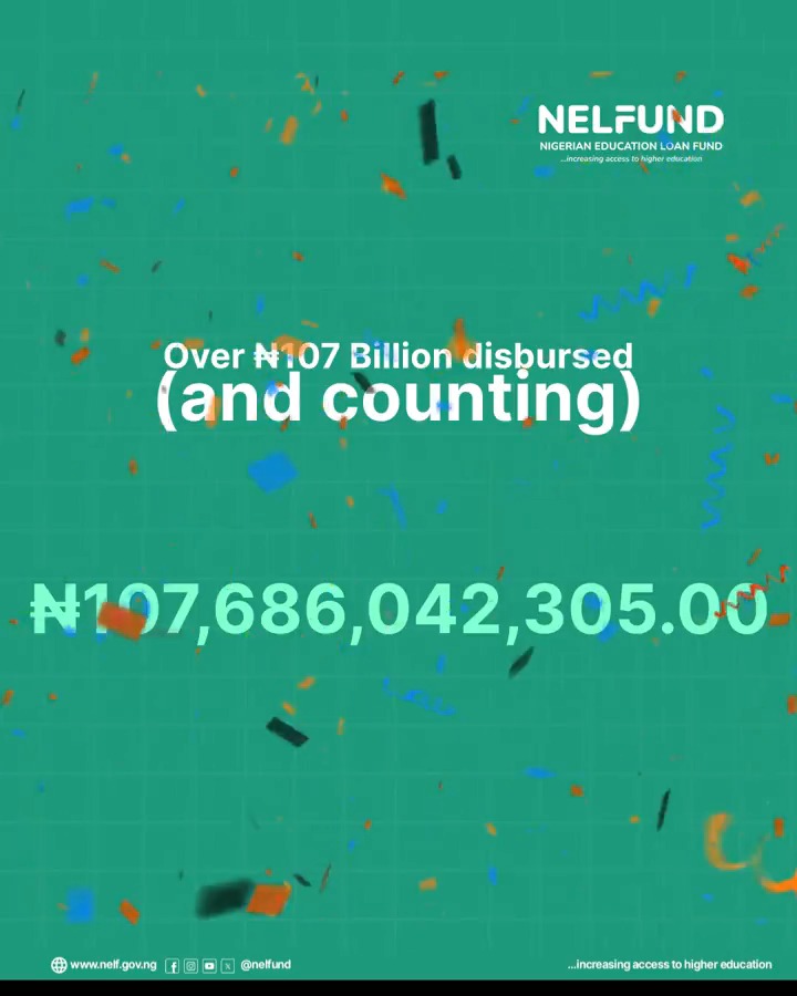 The scoreboard keeps climbing Over ₦107 Billion already disbursed, and the next phase is set to begin soon! 👉🏽 Applications for the 2025/2026 academic session open October 23, 2025, and close January 31, 2026 Will you be next?