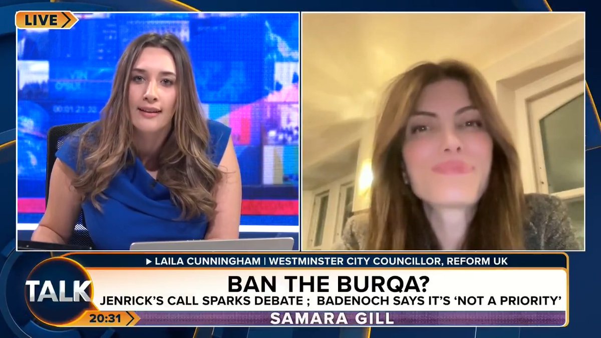 Reform UK's Laila Cunningham says burqas must be banned. "I hate the burqa. It represents oppression and doesn't represent an open society." @dailysamara1 Laila Cunningham
