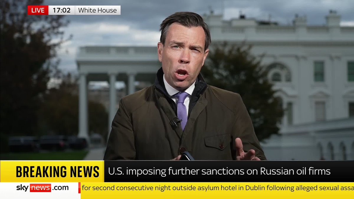 BREAKING: US is imposing further sanctions on Russian oil firms due to Moscow's 'lack of serious commitment to a peace process' Mark Stone has the latest. 📺 Sky 501, Virgin 602, Freeview 233 and YouTube