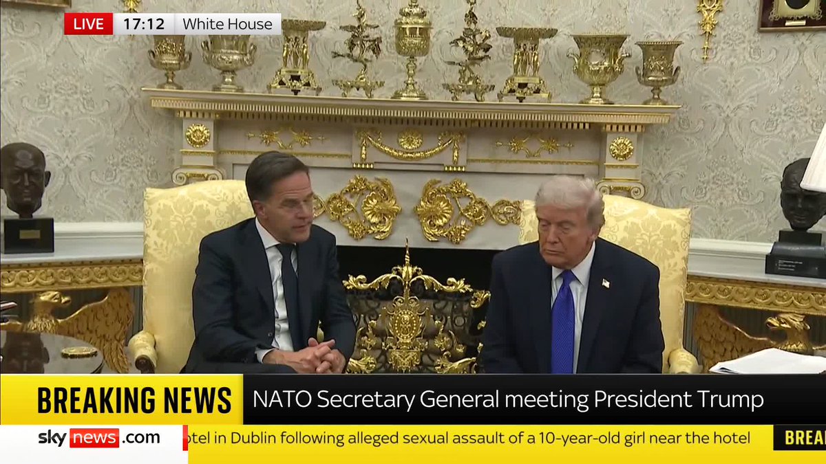 'NATO wants to help to basically deliver your vision of peace in Ukraine', Secretary General of NATO, Mark Rutte, tells President Donald Trump during his visit to the White House. He also thanks Trump for 'breaking the deadlock' with Putin.