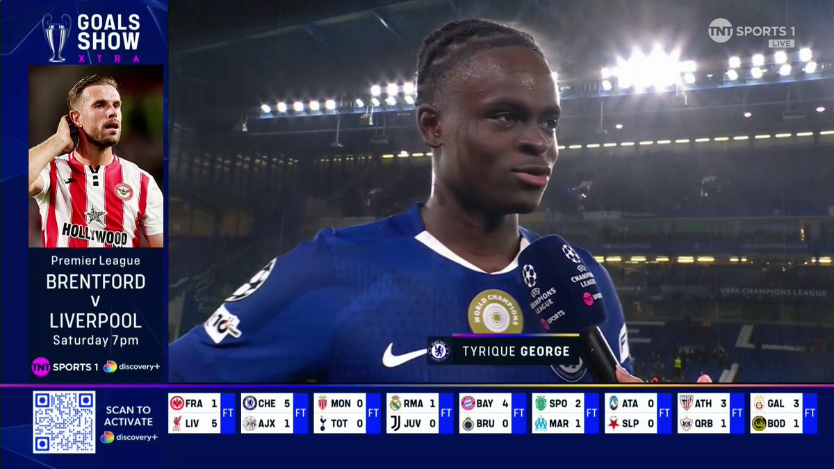"We're all young having fun!" Tyrique George speaks on scoring his first UCL goal as three teenagers were on the scoresheet for Chelsea 🔵 TNT Sports &amp; discovery+ UK