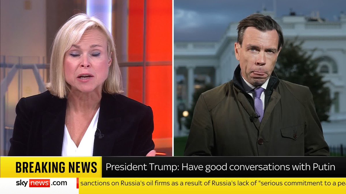 The US has sanctioned two of Russia's biggest oil firms due to Moscow's 'lack of serious commitment to a peace process'. UK Foreign Secretary Yvette Cooper says she 'strongly welcomes' the move. Mark Stone has the latest. 📺 Sky 501