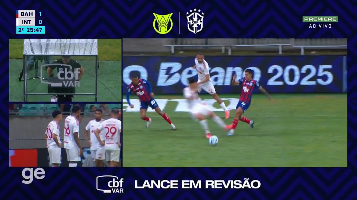 O lance da expulsão de Alisson, do Internacional, contra o Bahia. O jogador fazia a sua estreia pelo profissional e foi expulso com 26 minutos em campo. 🎥 Premiere | ge