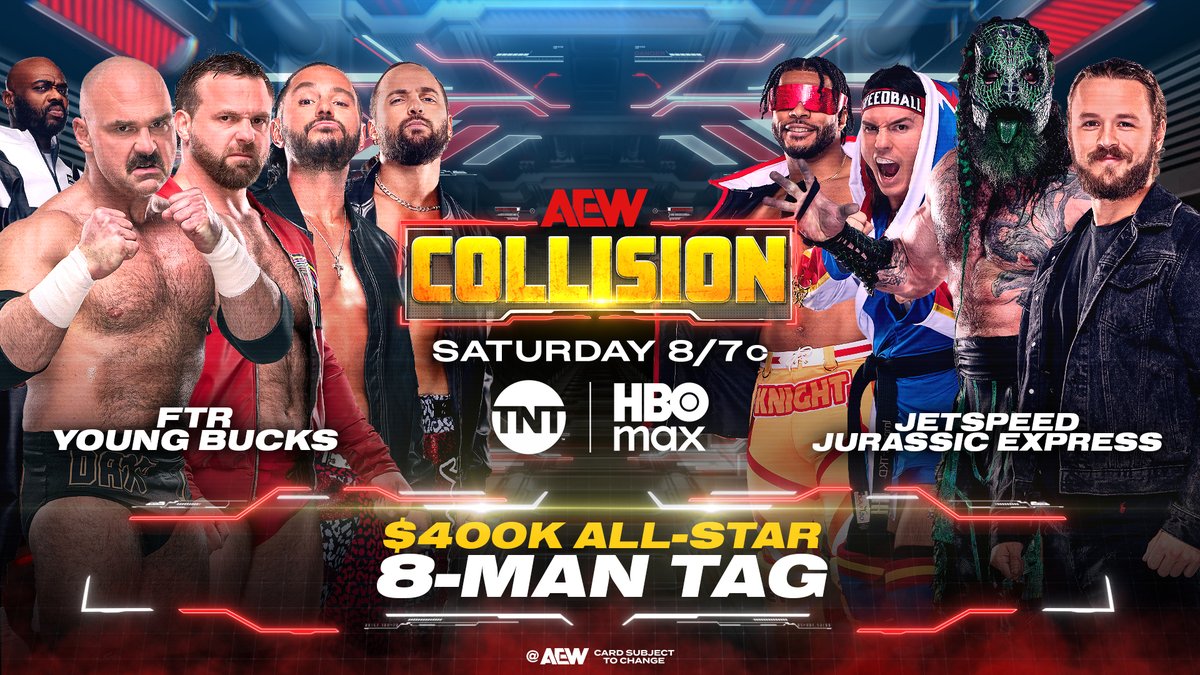 Young Bucks knock on Tony Khan’s door for another Money Match in desperation. They agree to tag with ANYBODY on the roster. So TK for $400,000 makes Jurassic Express/JetSpeed vs Young Bucks... and FTR. 😭 FTR/BUCKS TEAMING UP ON COLLISION.