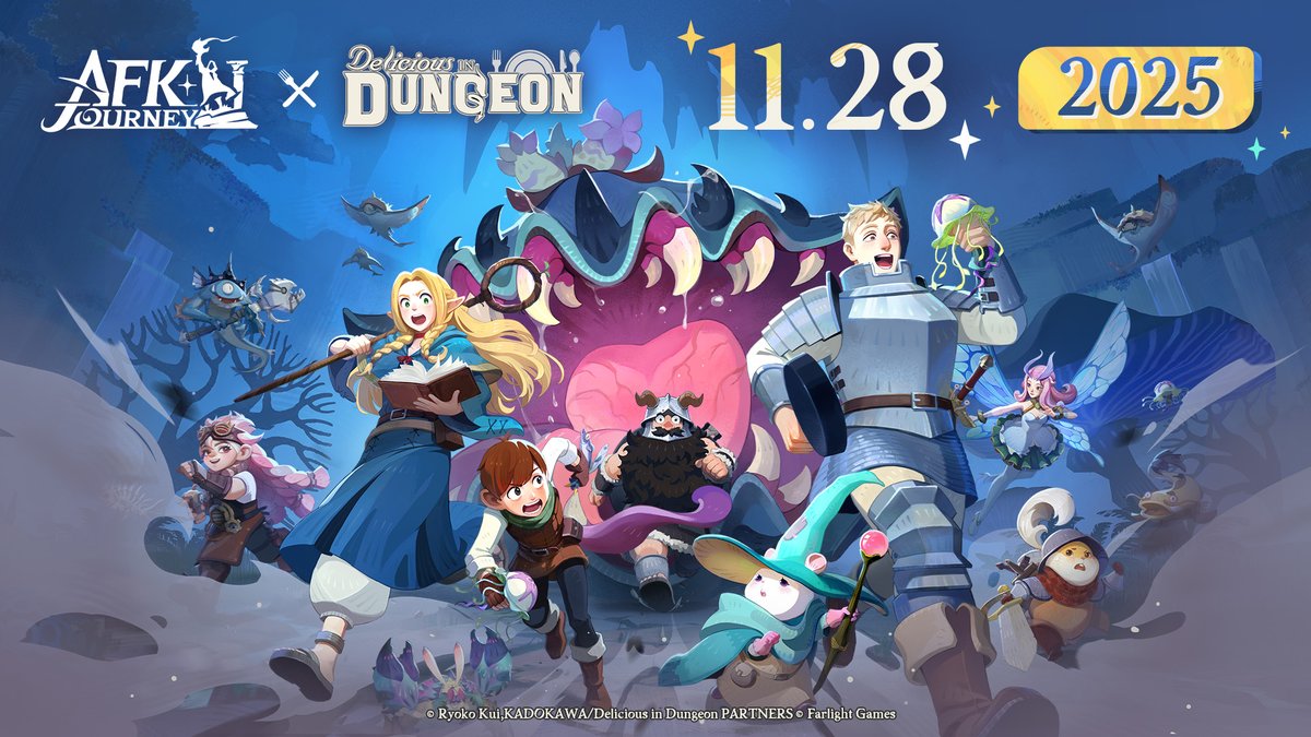 AFK Journey × Delicious in Dungeon Crossover Teaser AFK Journey × Delicious in Dungeon Crossover Coming Soon! Mark your calendars—Laios and Marcille are coming to Esperia this November 28! #AFKJourney #DeliciousinDungeon #AFKJDeliciousinDungeon