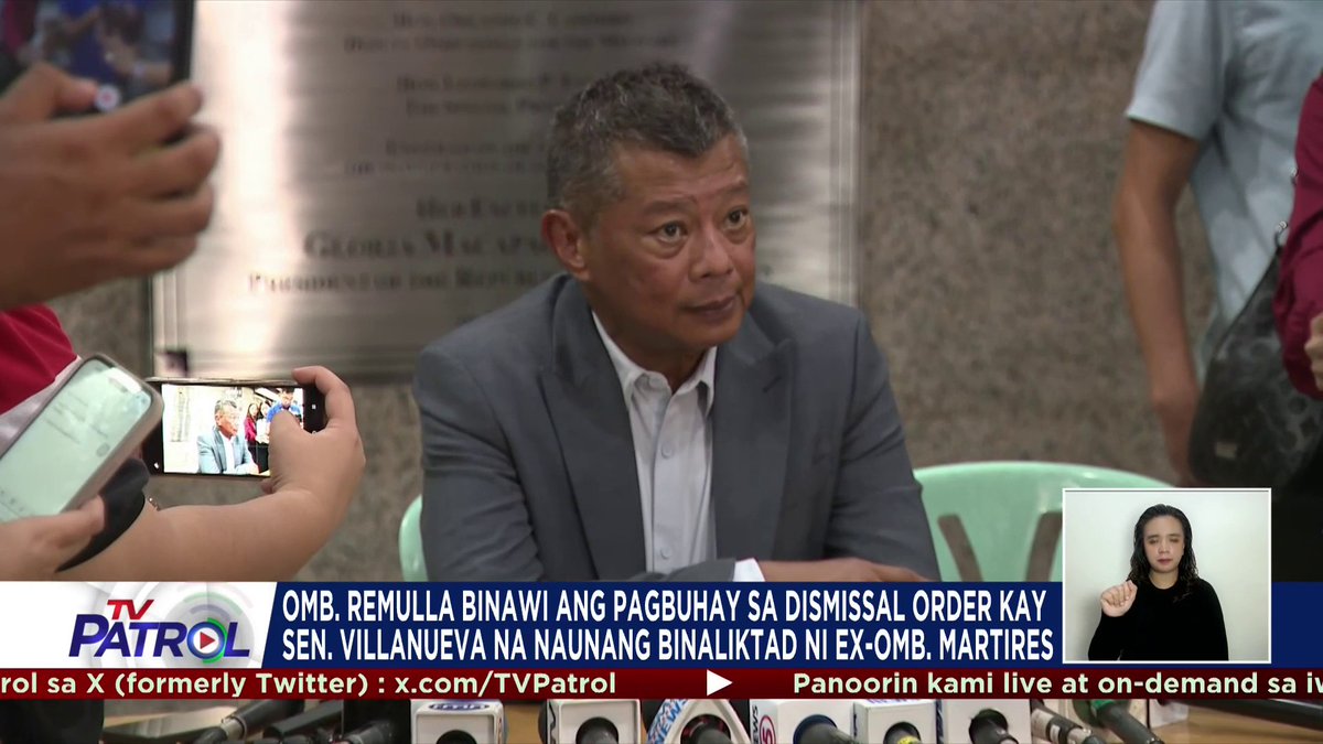 Binawi ni Ombudsman Jesus Crispin Remulla ang balak niyang pagsulat sa Senado para ipatupad ang 2016 dismissal order kay Senador Joel Villanueva. Aminado si Remulla na nagulat siya sa desisyon ng pinalitan niyang si Samuel Martires na pagbigyan ang hiling ni Villanueva na ibasura ang naturang utos.