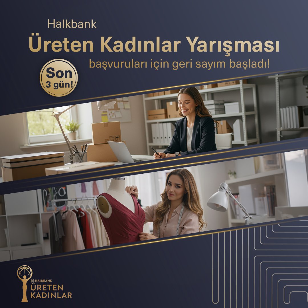 #Halkbank #ÜretenKadınlarYarışması başvuruları için son 3 gün! 🌟 Siz de işinizi geliştirmek ve hedeflerinize bir adım daha yaklaşmak için web sitemizi ziyaret ederek başvurunuzu hemen yapabilirsiniz.