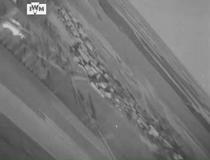 Gun camera footage filmed from a Hawker Tempest flown by Wing Commander Brooker, RAF 486 Squadron, near Hanover, 14 April 1945. Film: IWM CBS 55 <1/2>