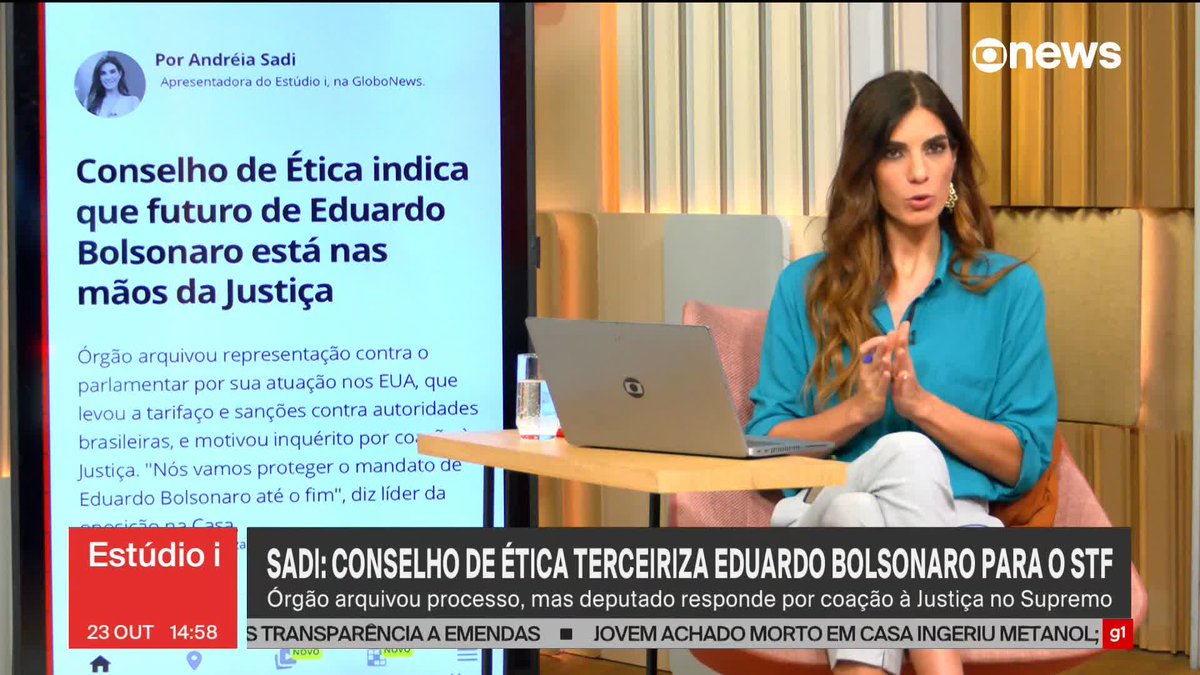 Andréia Sadi: o Conselho de Ética da Câmara dos Deputados terceirizou a decisão sobre o futuro do mandato de Eduardo Bolsonaro (PL-SP) para o STF. #Estúdioi ➡ Assista à #GloboNews: