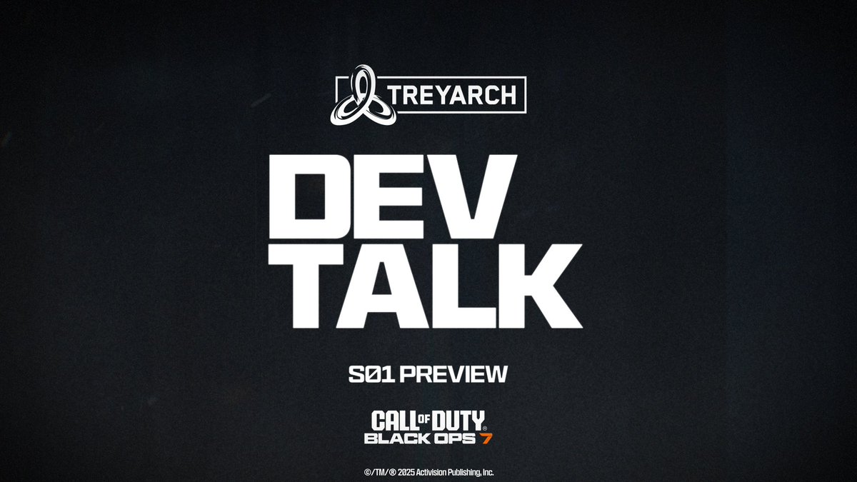 Season 01 of #BlackOps7 will be the biggest post-launch content drop in our history, and we're just getting started. Get your first look in our new Dev Talk: ✅ 7 signature 6v6 maps ✅ 7 new & fan-favorite weapons (Maddox! 😍) ✅ 3 Zombies maps ✅ S01 remasters confirmed ✅ MP modes sneak preview ✅ Additional Zombies content + new Augments ✅ Holiday LTMs & Events ☢️ Nuketown 2025 drops Nov. 20 ☢️ + much more to come!