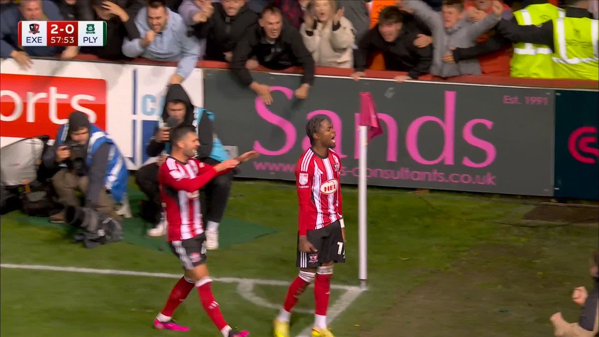 🗣️ "That is delightful!" Akeel Higgins has doubled Exeter's lead over Plymouth!