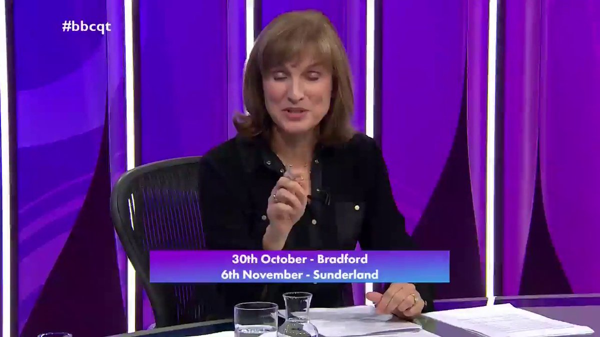 Thank you for joining us tonight We’re also on BBC One at 10:40pm Next week, we'll be back with an episode from Bradford, and the following week from Sunderland You can apply to be in either #bbcqt audience here: