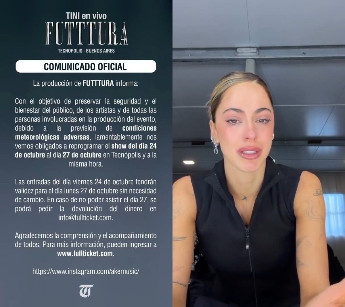 "Tini": Por la reprogramación del primer show de #FUTTTURA