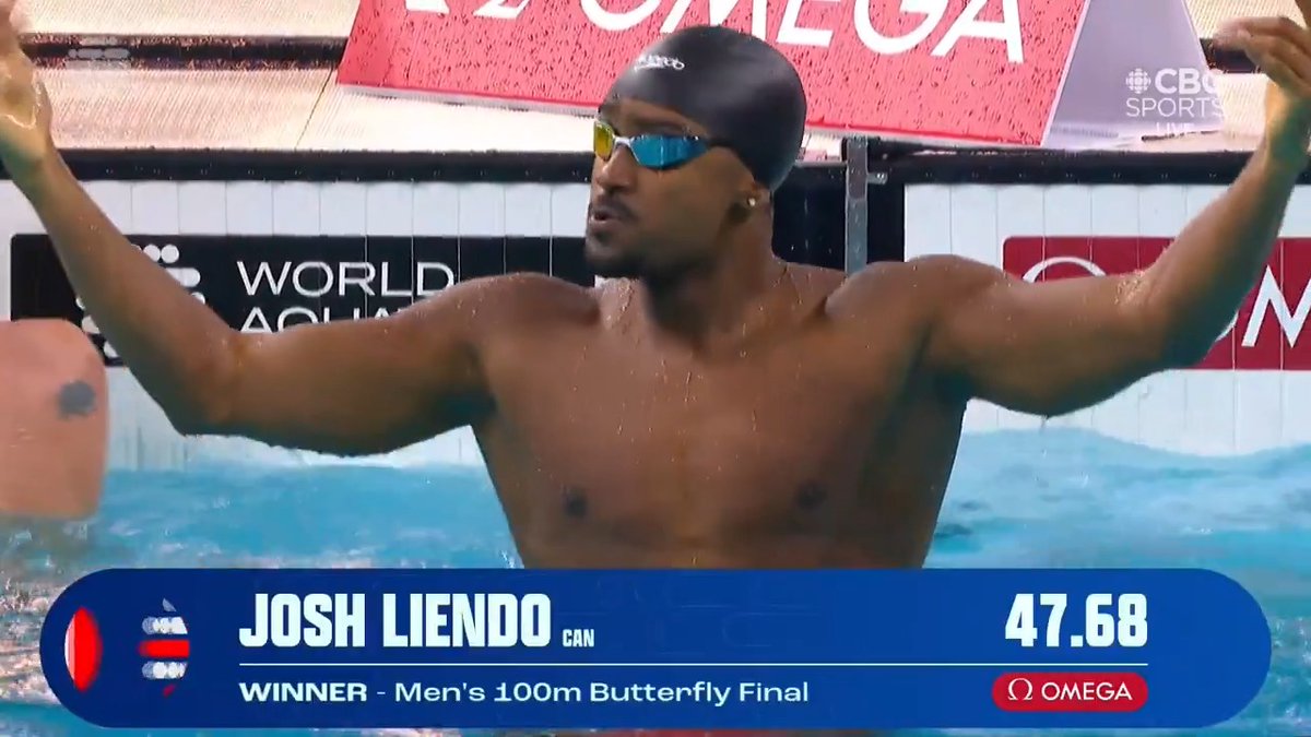 WORLD RECORD 🇨🇦🚨 Canada's Josh Liendo just broke the 100m butterfly world record at the Swimming World Cup in Toronto 🥇 Fellow Canadian Ilya Kharun takes the silver 🥈