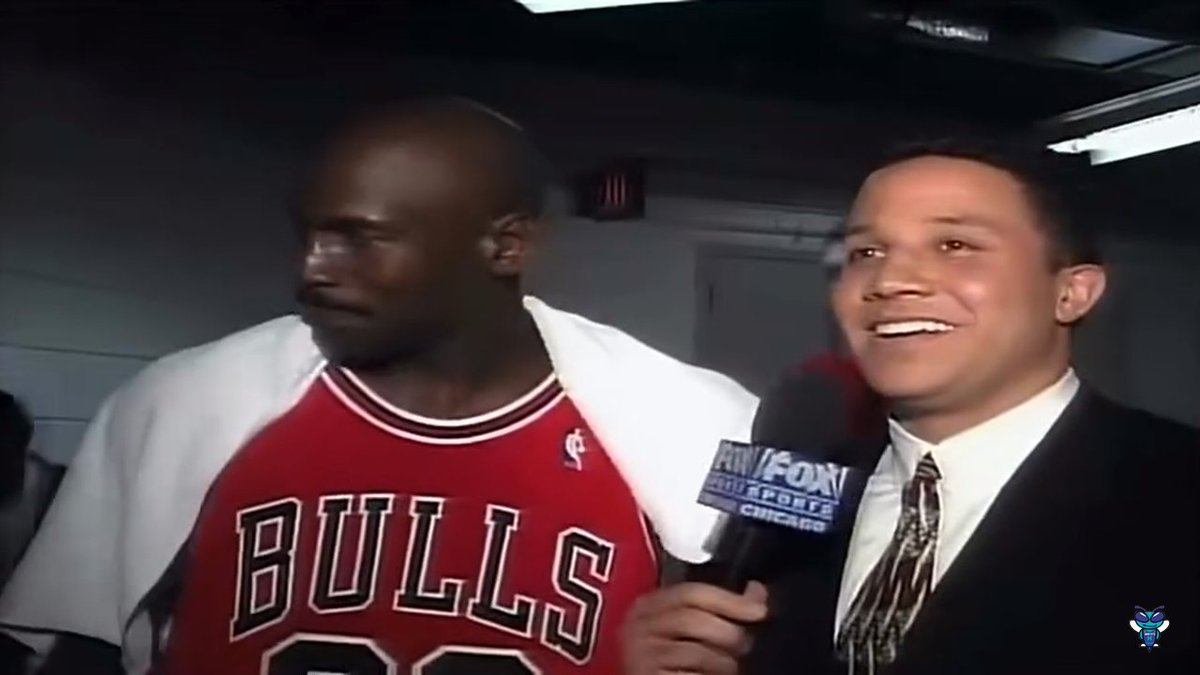 Throwback to Eric Collins interviewing Michael Jordan. Legend. 👏 EC: "Hard to believe my first NBA season was 28 years ago … with the greatest TEAM of all time. Wouldn't have survived if the greatest PLAYER of all time didn't accept me." (📹 ericcollinspbp/IG)