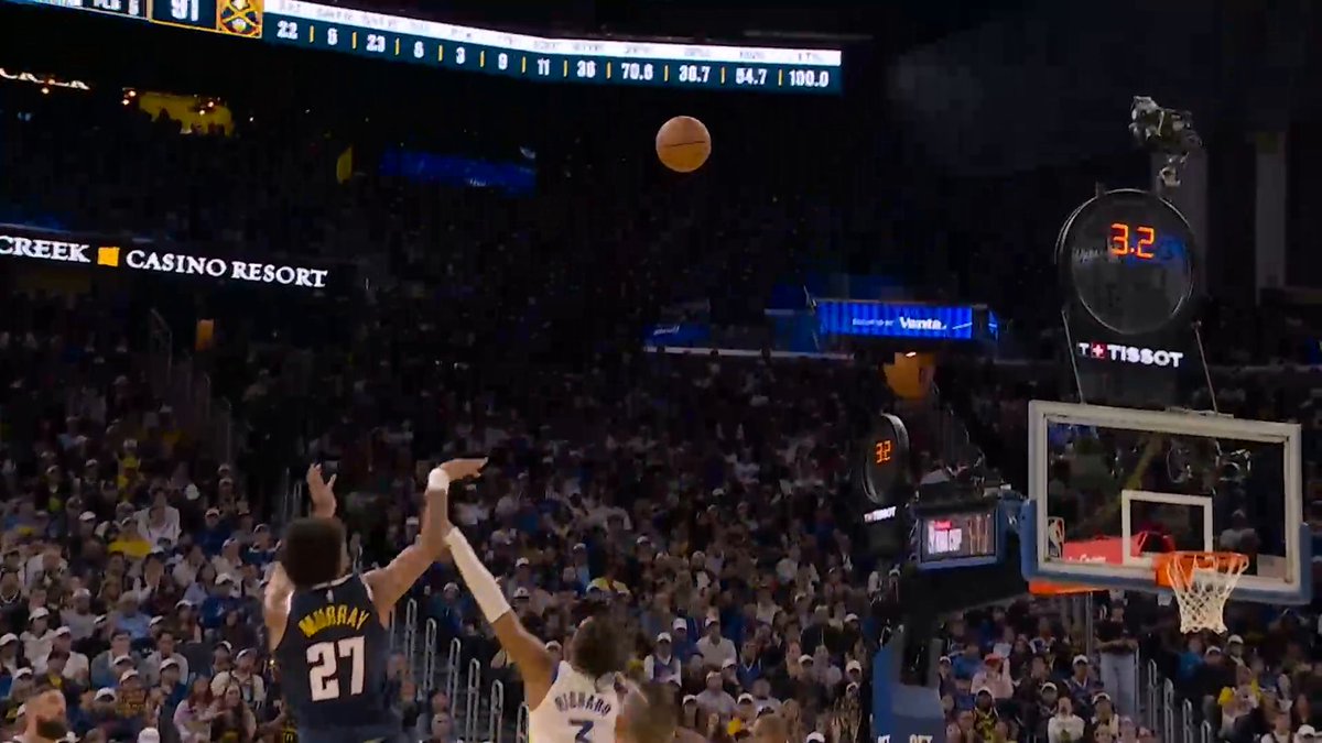 Jamal Murray TOUGH stepback to tie it up at the end of the 3rd 🔥 Watch the 4th quarter of Nuggets-Warriors on ESPN and the ESPN App 👀