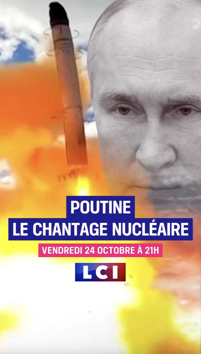 📌 Sur LCI ce vendredi 24 octobre à 21h 🔴 "Poutine, le chantage nucléaire" ▶️ Un documentaire inédit signé Hélène Bonnet &amp; Élodie Duboscq cc Grégory Philipps 📺 À voir sur le canal 1️⃣5️⃣ en direct 📲 Et à retrouver en intégralité sur TF1+ &amp; TF1info 👇 Regardez