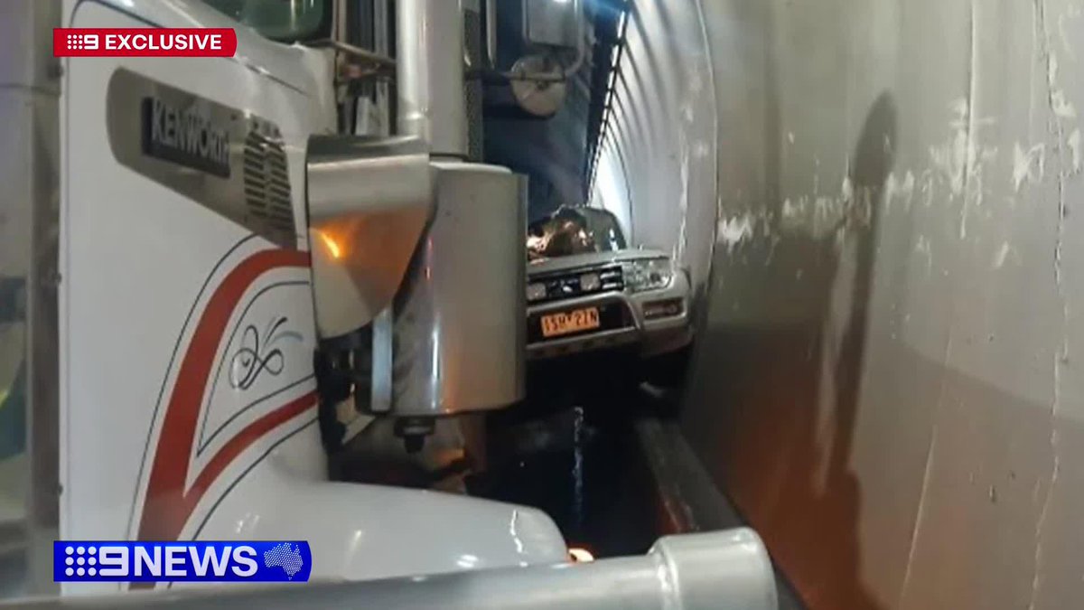 #EXCLUSIVE: A driver is lucky to be alive after their four wheel drive was crushed against the wall of the Burnley Tunnel by a fuel tanker. Isabel Quinlan #9News