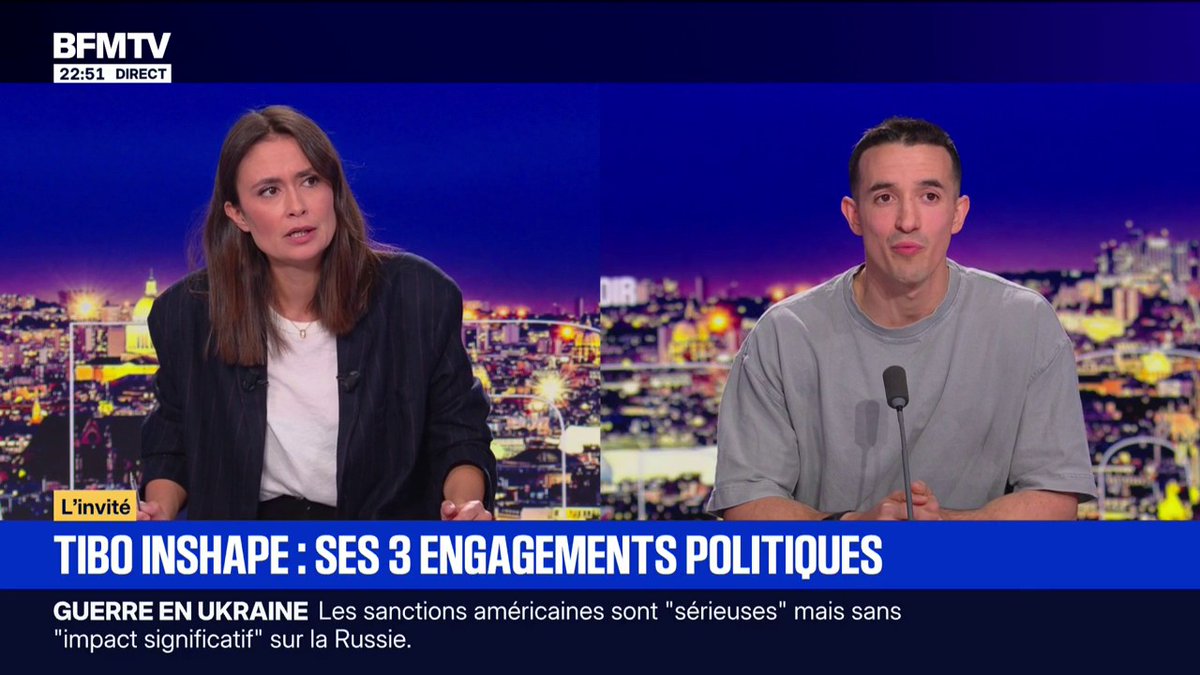 🇫🇷 "Quand je mets en avant le drapeau français, ce n’est pas pour servir les intérêts de l’extrême droite, c’est pour servir les Français et la France", rassure Tibo InShape. (BFMTV)