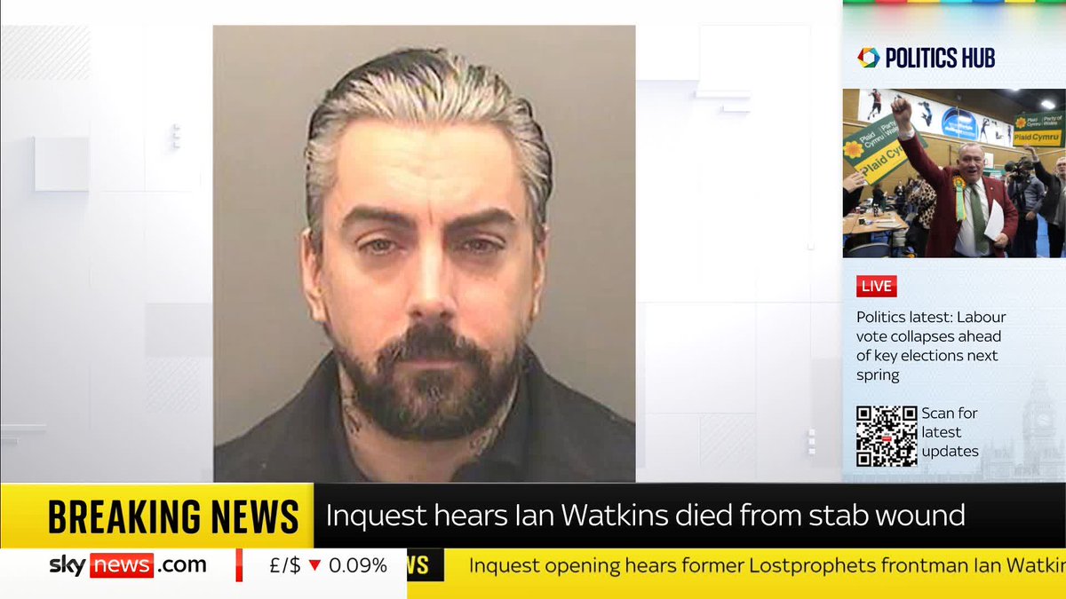 BREAKING: Former Lostprophets singer Ian Watkins died from a stab wound to the neck, an inquest has heard. He was attacked in prison whilst serving a 29-year sentence for child sexual offences. 📺 Sky 501 and YouTube