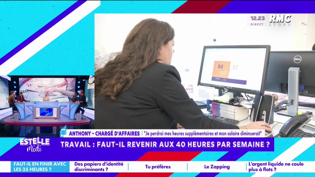 🧑💻 Faut-il revenir aux 40h/semaine ? 📞 Anthony : "Depuis que j'ai 20 ans, j'ai toujours été à 39h minimum avec les heures supp payées ! Si on passe à 40h, mes heures supp sautent... mon salaire va diminuer... Le problème, c'est de faire bosser ceux à 0h !" #EstelleMidi