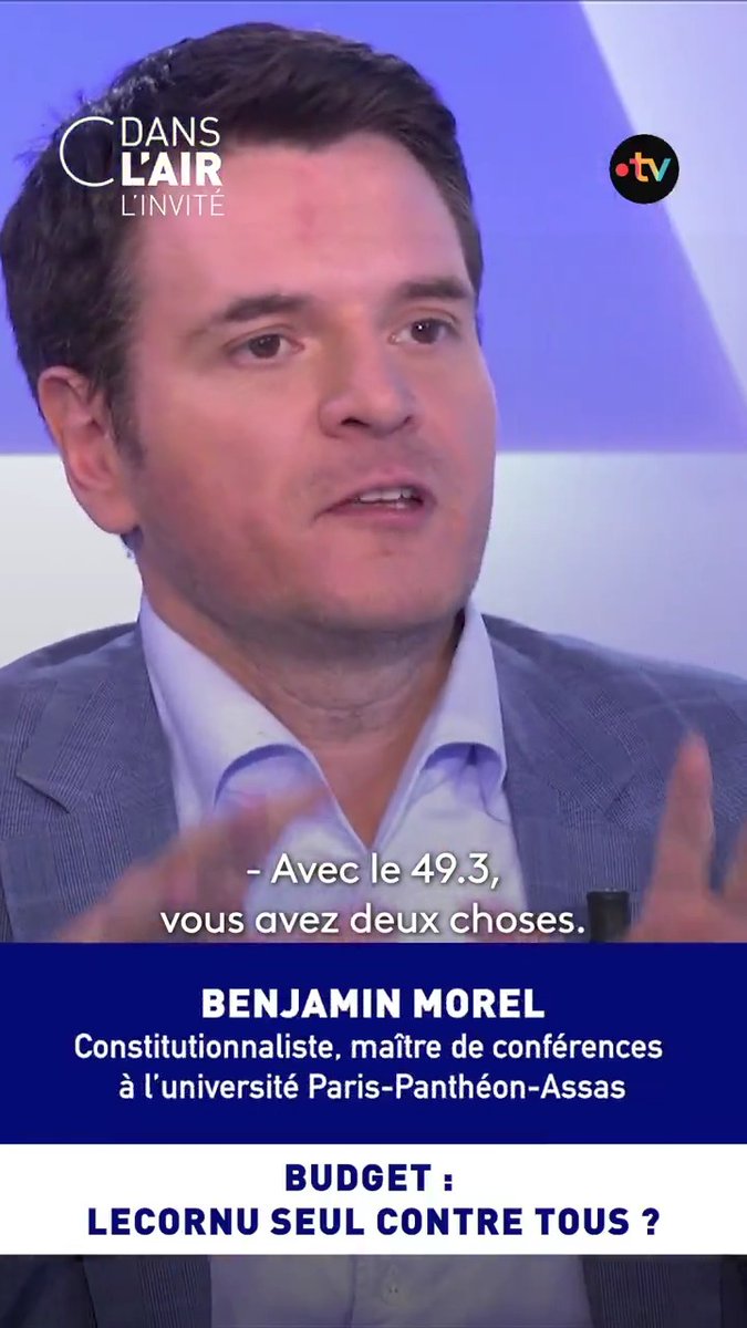 "Le 49.3, c'est le bazooka ; les #ordonnances, c'est l'arme nucléaire ! Car avec les ordonnances, le #Parlement ne se prononce pas sur le #budget. Depuis 1816, à l'exception du régime de Vichy, le Parlement a voté le budget tous les ans !" Benjamin Morel, l'invité de #cdanslair