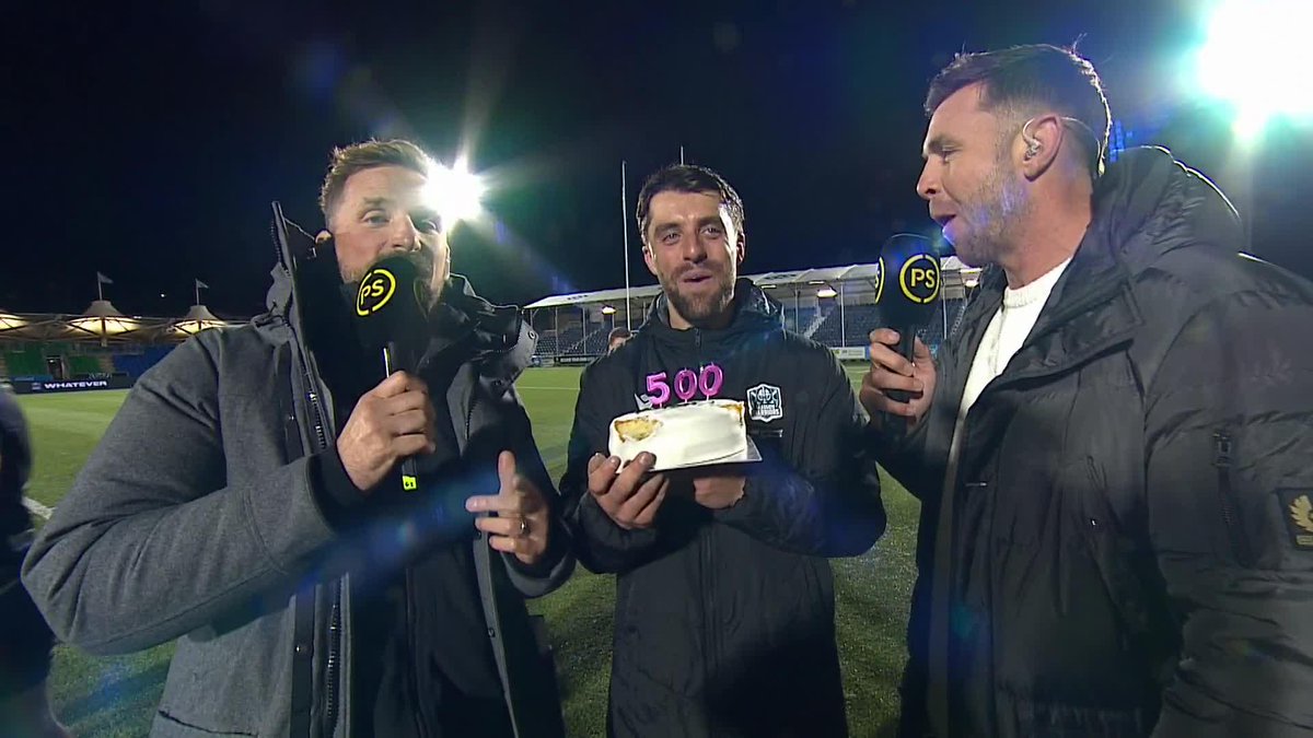 500 points for Adam Hastings! 🙌 ryan wilson and John Barclay catch up with the Glasgow Warriors man for a quick chat (and a cake taste test) after hitting a big milestone 🎂 "[It feels] very good. Even more better that we got the win!" 🗣️