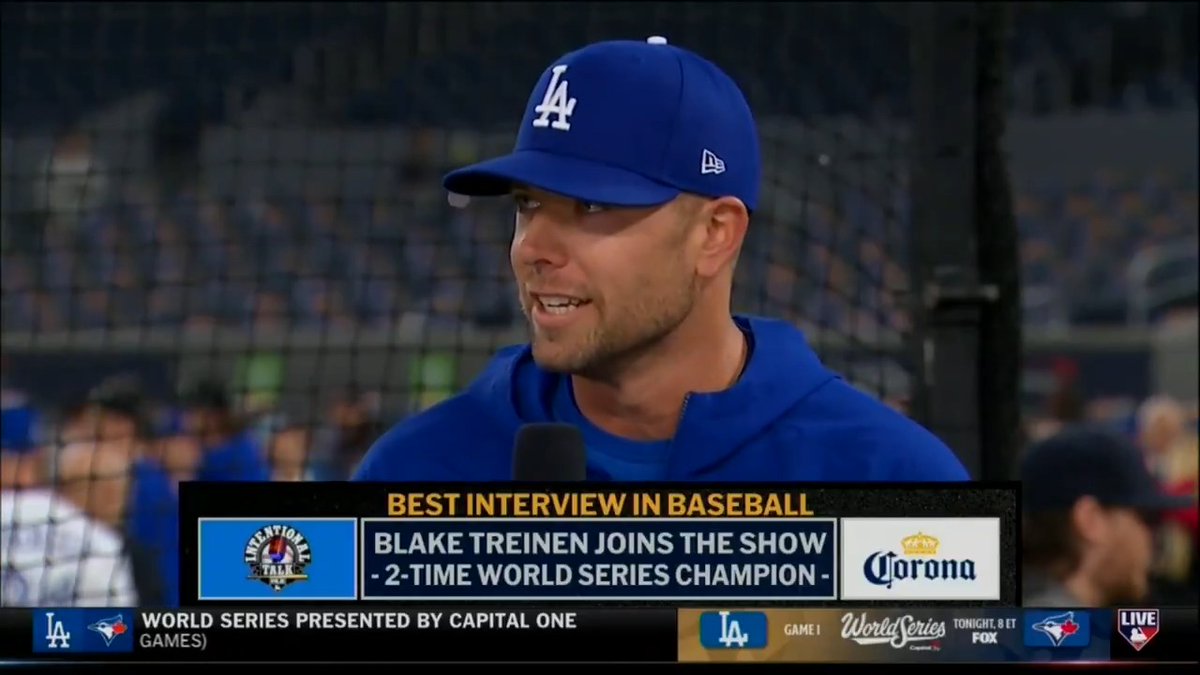 "Every year has its own identity. This year is survive and thrive... I think we're playing our best baseball right now." Los Angeles Dodgers reliever Blake Treinen is locked in as they look to repeat at the #WorldSeries! MLB Network + Corona USA