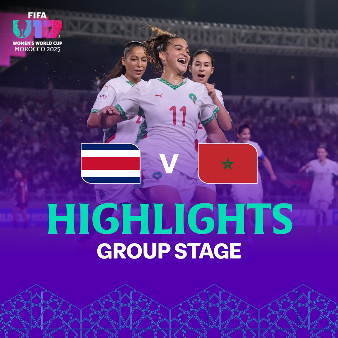Grosse performance des U17 féminine🇲🇦 qui réalisent l'exploit de se qualifier aux 2eme tour de la Coupe du Monde en battant le Costa Rica🇨🇷 3-1 avec un super but de la fille de Baha.