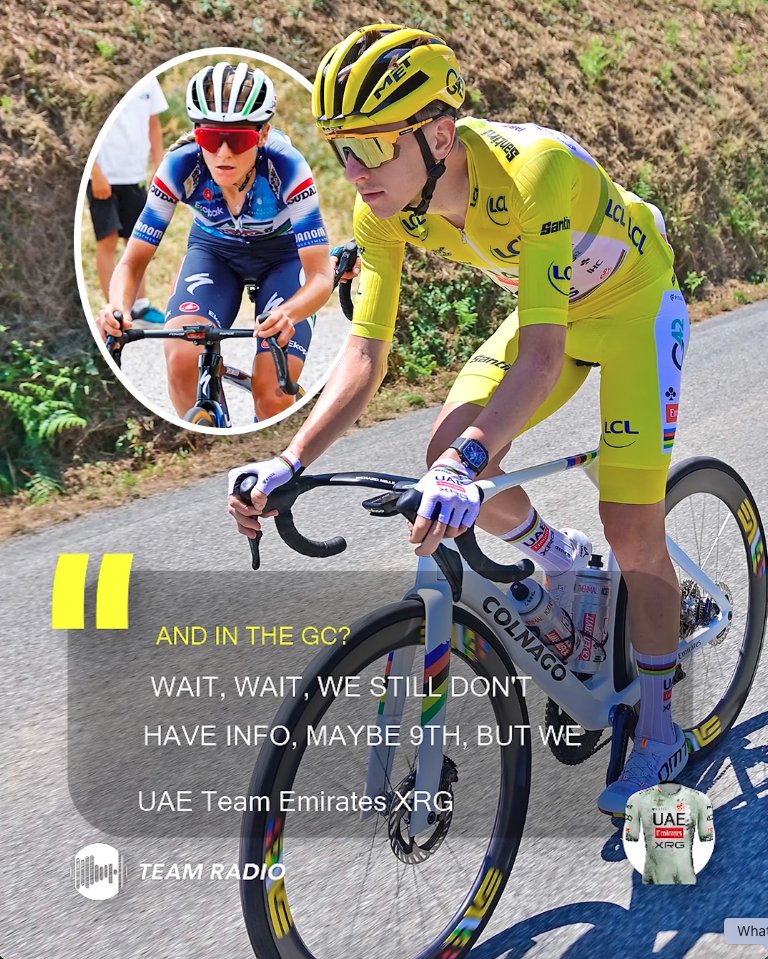 Tadej checking his fiancée’s result 😅 Even in the middle of Tour de France Stage 8, Tadej Pogačar stayed up to date with the results of his partner Urška Žigart at the Giro d’Italia Women and team-mates at the Tour of Austria. 📸 Sprint Cycling