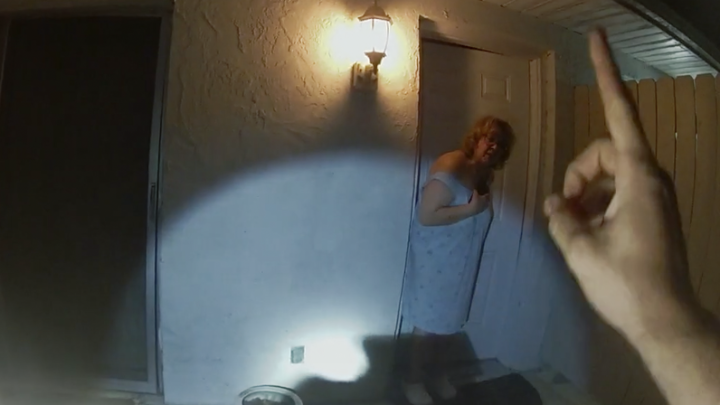 A chilling confrontation from The Perfect Neighbor caught on police body cam footage.