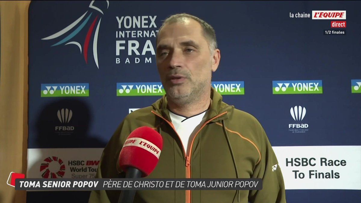 Toma Popov, père et entraîneur de Christo Popov, évoque la demi-finale du Français aux Internationaux de France Les Internationaux de France sur la chaine L'Équipe > #lequipeBADMINTON