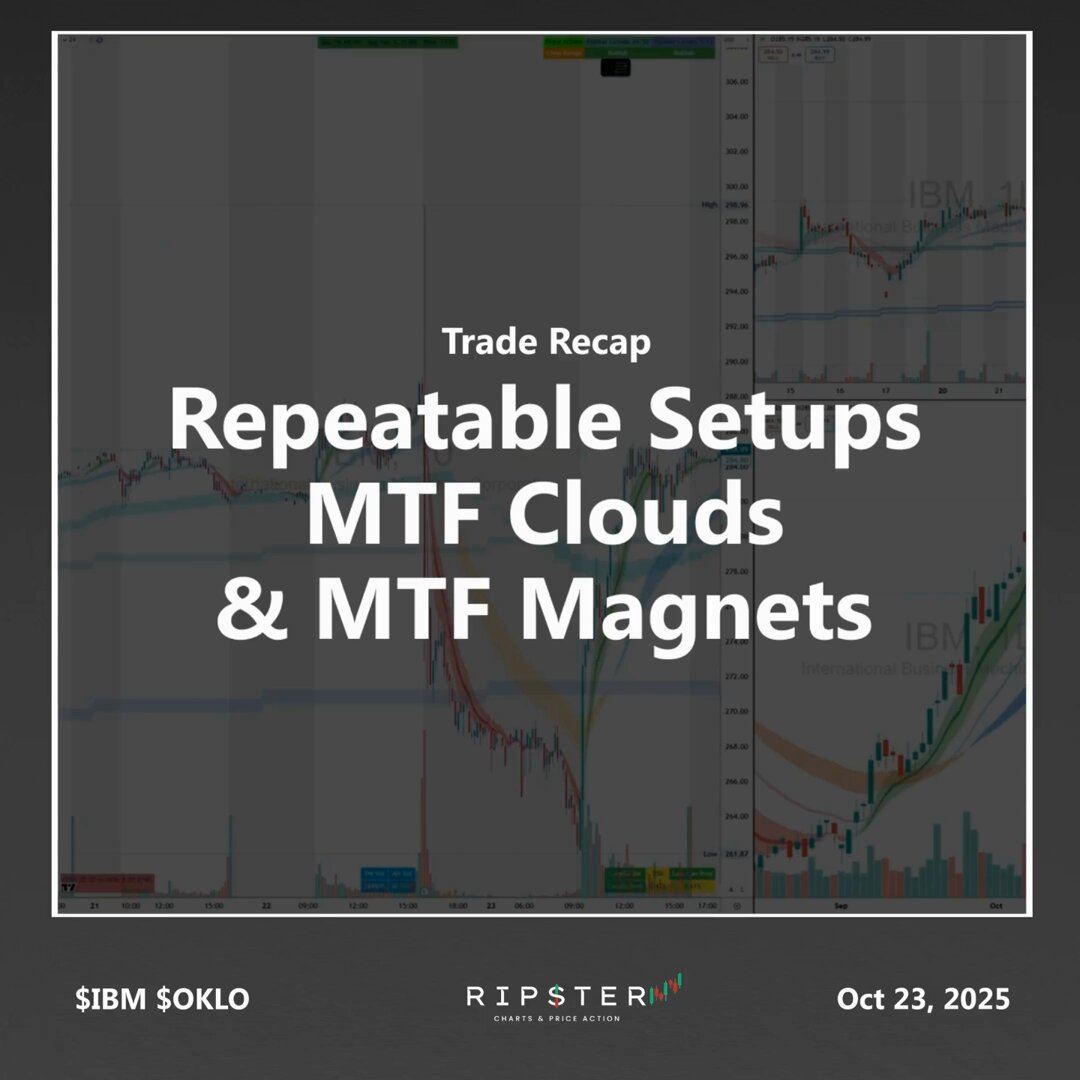 🚨 Ripster MTF Clouds are Extension of Ripster Cloud System It has been game-changer for thousand of traders as a HIGH Probability Trading System-losers small winners huge. Learn > Ripster MTF Magnet Concept > Long with MTF Clouds > Short with MTF Clouds $IBM $TSLA $OKLO $TEM