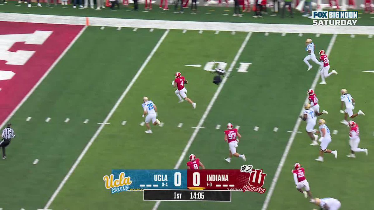 That's a Pick-6 on the second play of the game 👀 Aiden Fisher houses the INT to get No. 2 Indiana Football on the board. 📺: FOX