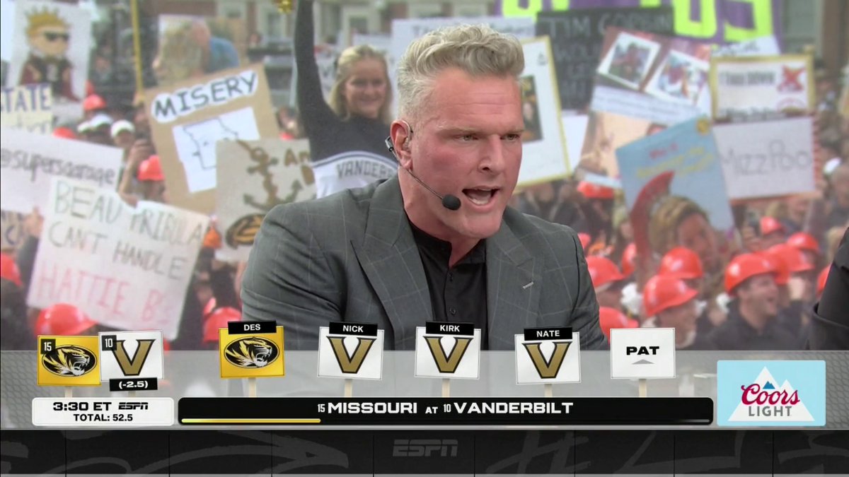 "GIVE ME THE VANDERBILT COMMODORES TO WIN IN A MASSIVE WAY‼️" Pat McAfee felt the love from Nashville and gave it right back to the Vandy faithful 👏