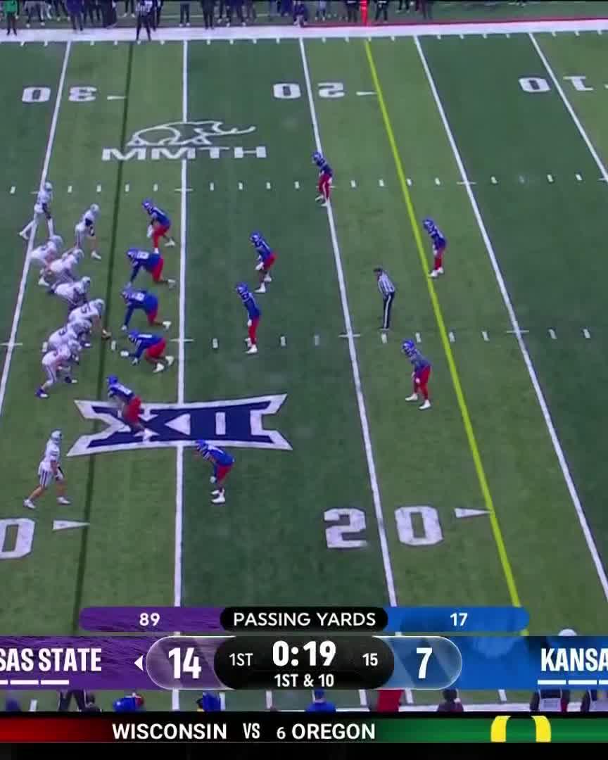 WHAT A DIME 🪙 Avery Johnson throws a beauty to Jaron Tibbs as K-State Football doubles its first-quarter lead. #Big12FB | 📺 TNT