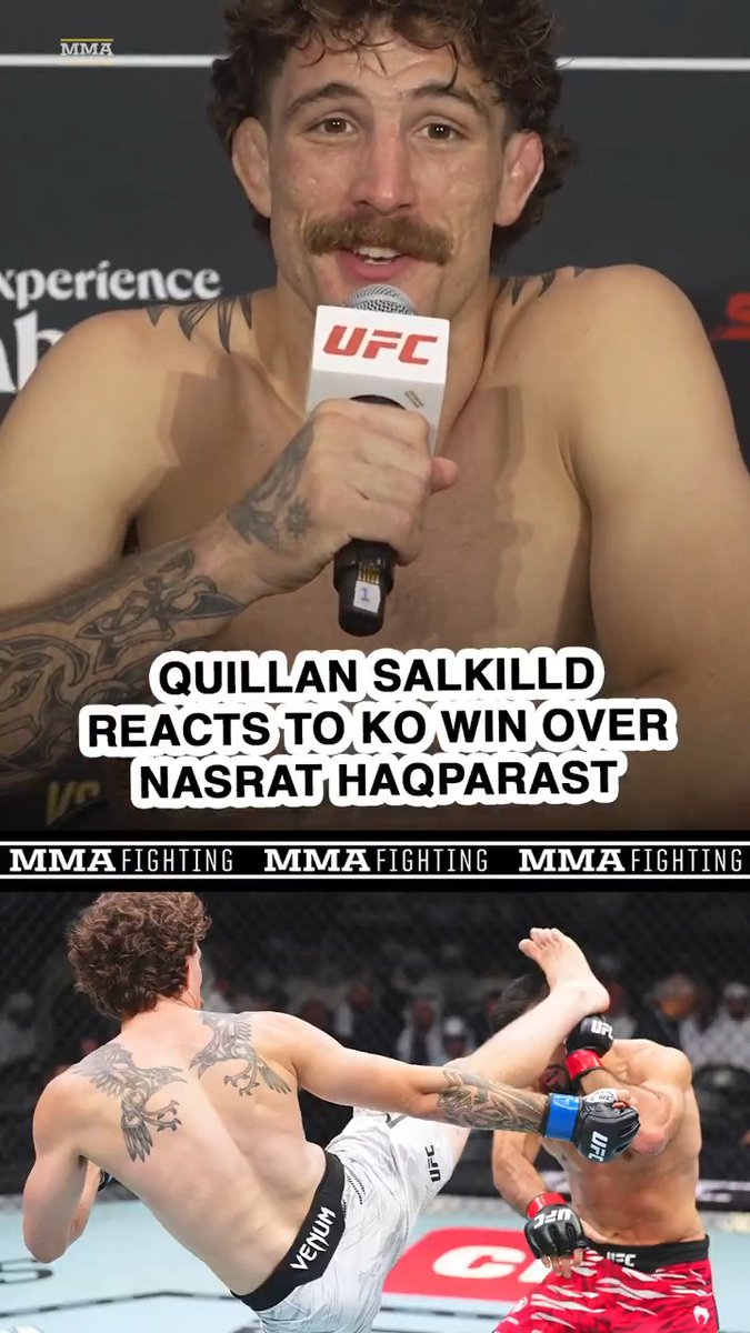 Quillan Salkilld reacts to his monstrous headkick KO over Nasrat Haqparast at #UFC321: "It was a little bit scary after a couple of minutes and he wasn't getting up. … But it's part of the game."